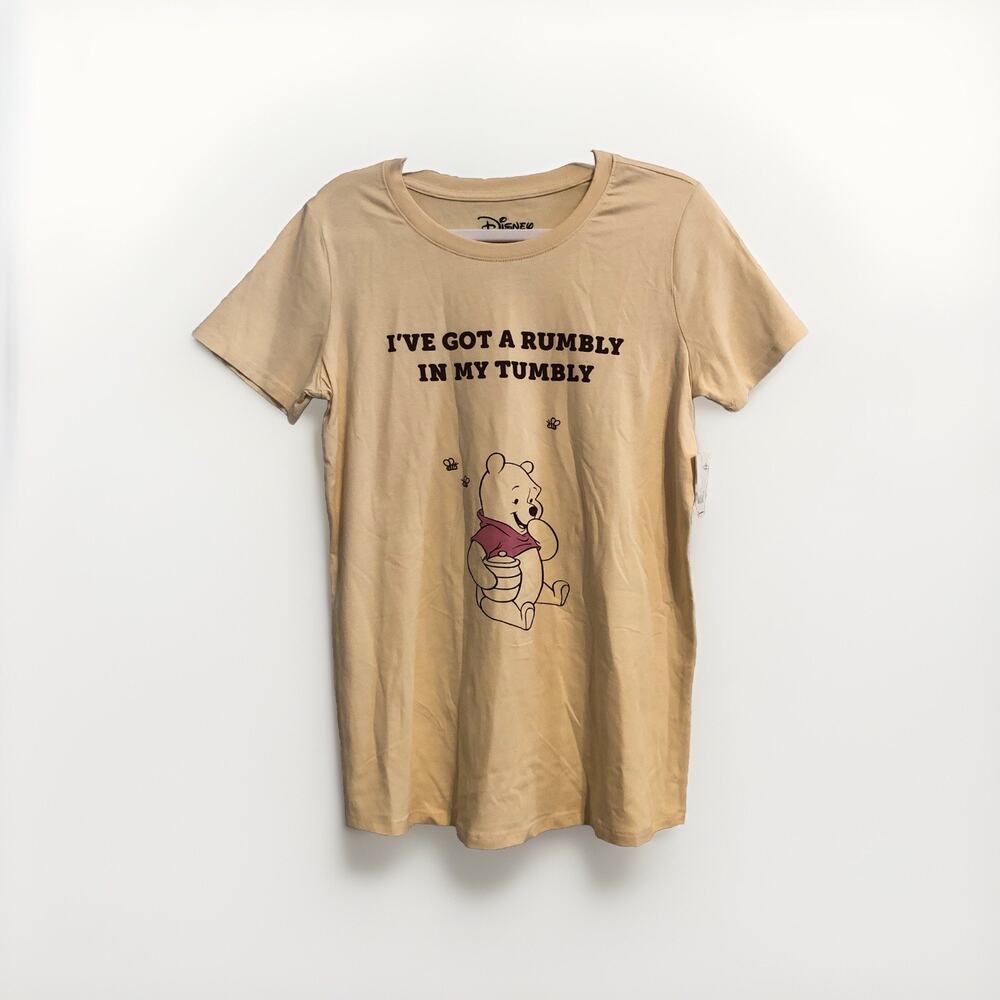 Disney Winnie The Pooh Short Sleeve Shirt XL Rumbly‎ Tumbly Bleached Sand FLAW